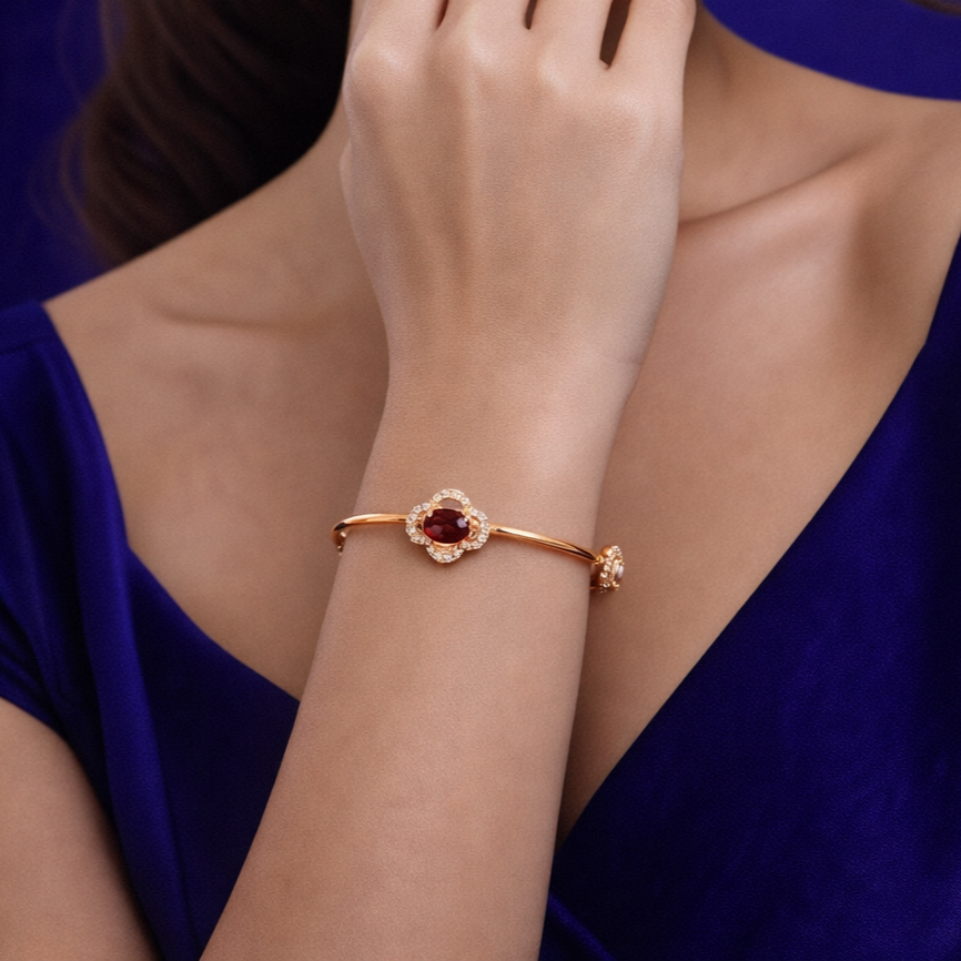 Ladies Rose Gold Polish Silver Fancy Kada